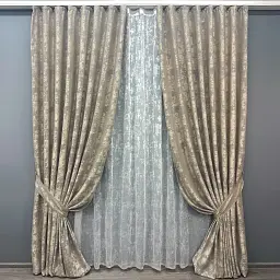 Комплект штор с тюлем VR-Textil Жаккард Мрамор, кофейно-серый с белым, 2 шторы 100×270 см + тюль 300×270 см, арт. 71-117/1