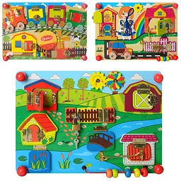 Дерев'яна розвивальна іграшка Бізіборд для малюка Fun Toys "Місто" (MD 2054-2) (в асортименті)