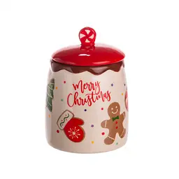 Банка для сипучих продуктів Yiwu з кришкою порцелянова 9×13 см Merry Christmas CR-1-42 