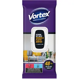 Серветки для прибирання Vortex Вологі Для меблів З клапаном 48 шт.. (4823071641271)
