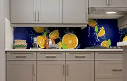 Кухонний фартух Апельсини у воді ПВХ для декору 60х300 см Фрукти Синій Happy Pocket Z182368 - мініатюра 2