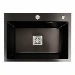 Кухонна мийка Platinum Handmade PVD 580x430x220 чорна (товщина 3,0/1,0 мм квадратний сіфон), Чорний