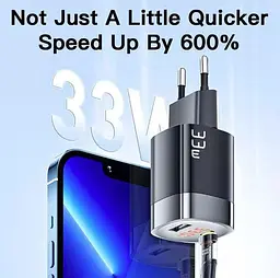 Зарядний пристрій Essager EU 33W GaN USB 1U+1C з екраном (JT-P18) - мініатюра 6
