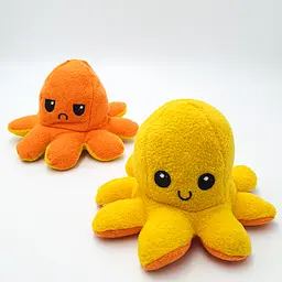 М'яка іграшка Восьминіг перевертень двосторонній веселий сумний Mood Octopus 20 см UKC жовто/жовтогарячий - мініатюра 4