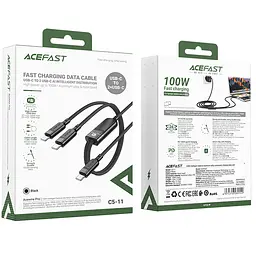 Дата кабель Acefast C5-11 USB-C to 2xUSB-C 100W (1.2m) Black - мініатюра 2