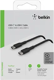 Кабель Belkin USB-C > USB-C заряджання/синхронізації 1м, 60Вт, Type-C, плетений, чорний teh0013650 - мініатюра 7