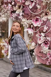 Жіноча сорочка для вагітних стилю oversize в клітинку для майбутніх мам Siena S - М (42 - 44) Lullababe сірий - мініатюра 4