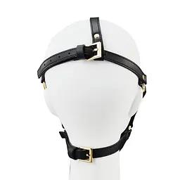 Маска-збруя для мінету LOCKINK SEVANDA Blowjob Head Harness, чорна, з м’якою вставкою у вигляді губ - мініатюра 6