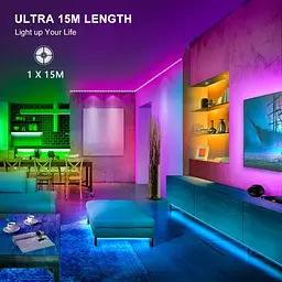 Світлодіодна стрічка Mexllex Led Strip Light 15M, Bluetooth APP і пульт дистанційного керування, Music Sync Changing Color RGB SMD - мініатюра 5