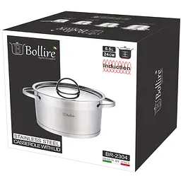 Каструля Bollire Catania, з кришкою, срібляста, 24 см, 5,5 л (BR-2304) - мініатюра 3
