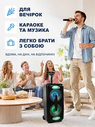 Портативна колонка валіза 2×8″ PMPO 1200 Вт з мікрофоном, пультом і LED чорна (49676163) - мініатюра 3