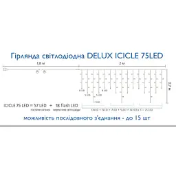 Гірлянда Delux ICICLE 100LED 2x0.7 м Жовтий flash Білий/Чорний IP44 (90015182) - мініатюра 4