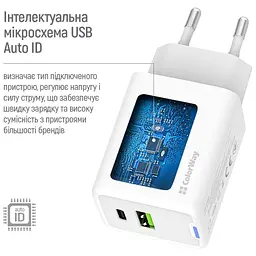 Зарядний пристрій ColorWay C101E GaN Mini 45 Вт PD PPS USB-C + USB-A QC 4.0 білий (CW-CHS060PD-WT) - мініатюра 2