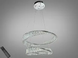 Підвісна LED-люстра Diasha D8812/600+400B CH 86W, 2 кришталеві кільця, 3 кольори світла, 50×63 см, димер, пульт