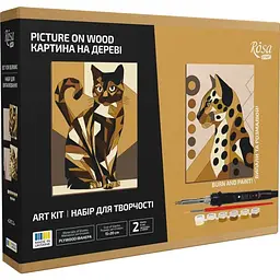 Набір для випалювання картини на дереві Rosa Start „Cats 2“ з фарбами в коробці