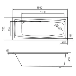 Ванна акрилова Volle Solar 150x70 TS-1579340, Білий - мініатюра 2