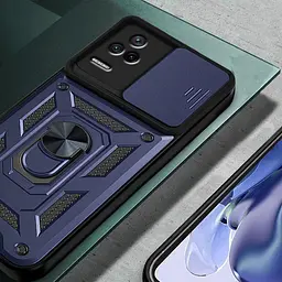 Ударостійкий чохол Camshield Serge Ring Xiaomi Poco F4 Синій, TPU+PC, Шторка на камеру - мініатюра 2