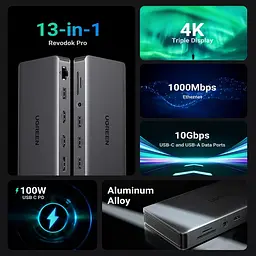 Док-станція USB3.2 Type-C --> HDMIx2,4K60Hz/4xUSB-A/2xUSB-C3.2/DP4K60Hz/RJ45/SD/TF/AUX PD 100W CM681 - мініатюра 5