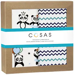 Пелюшки дитячі багаторазові Cosas Pandas 2 шт 80х100 см (Бязь_ПандиЗіркиБлак_ЗигзагМорський)