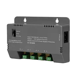 Блок живлення Kraft KRF-1204B (4CH) 60W, 4 канали навантаження, 12V/1A на 1 канал, з регулятором напруги для компенсації довжини кабелю (43-00144)