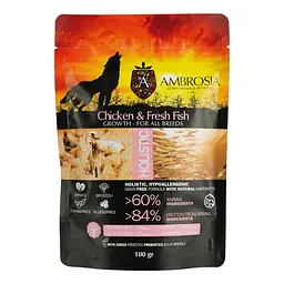  Повноцінний беззерновий корм Ambrosia Grain Free з куркою та рибою для цуценят усіх порід 100 г