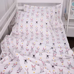 Простирадло MirSon на резинці Бязь Kids Time 17-0529 Bunnies white 70х140 см біле (2200008620165) - мініатюра 5