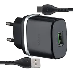 Мережевий зарядний пристрій Hoco C12Q Smart QC3.0 charger set ( Type-C ) ( EU ) Чорний