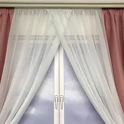 Коротка фіранка з мікровелюру та шифону рожево-білого кольору на тасьмі 1,7м на 4м ALBO pbe0052794 - мініатюра 7
