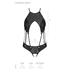 Боді з відкритим доступом Passion TASMINA BODY S/M, black, екошкіра, шнурівки, ажурні мережива - мініатюра 5