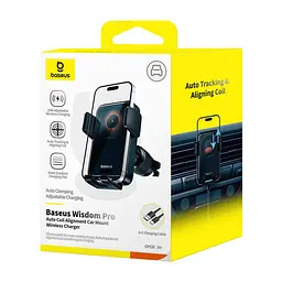 Автотримач для телефона з БЗП Baseus Wisdom Pro Auto Coil Alignment Car Mount Wireless Charger Air Outlet Version Cosmic чорний - мініатюра 2