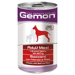 Вологий корм Gemon Dog Adult Maxi шматочки з яловичиною і рисом для собак великих порід 1250 г