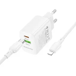 МЗП Borofone BN29 Fuente PD30W+QC3.0 (1USB-A/1C) + кабель Type-C to Lightning White - мініатюра 5