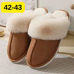 Жіночі домашні капці з хутром Slippers теплі м’які закриті тапочки для дому 42-43 коричневі KT8003814 - мініатюра 2