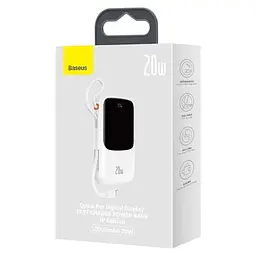 Зовнішній акумулятор Baseus Qpow Pro Digital Display Fast Charge Power Bank 10000mAh 20W iP Edition White（With: Simple charging cable Type-C 3A 0.3m W (PPQD060002) - мініатюра 2