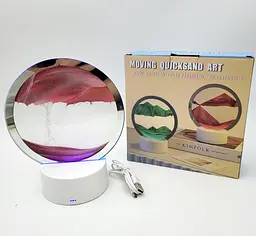 Настільна LED лампа нічник RGB пісочний годинник Картина рухомий пісок USB світильник UKC 3D Sandscape червоний