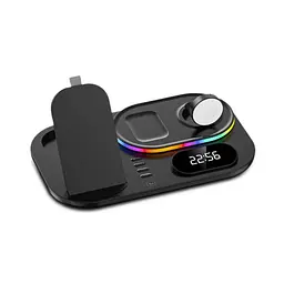 Зарядна станція 4 IN1 RGB A06 (iPhone, iWatch, AirPods, Clock) 30W FAST ORIGINAL Чорний