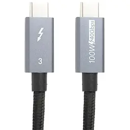 Дата кабель USB-C to USB-C 1.0m Thunderbolt 3 40Gbps, 100W, 20V/ 5A, 4K/ PowerPlant (CA913336)