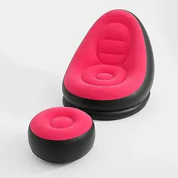 Надувний диван із пуфом Air Sofa / Надувне велюрове крісло з пуфом + насос Рожевий - мініатюра 2