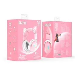 Навушники Onikuma Bluetooth Gaming CAT with LED B100 (B20), BT5.0, AUX, 1000mAh, 15-22h, pink - мініатюра 2