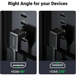 Кабель Ugreen HD103 HDMI to HDMI 90-Degree Right-Angle V2.0 1m Black (10172) [63384] - мініатюра 8
