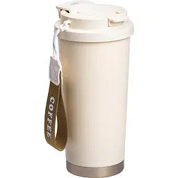 Термочашка Coffee 500 мл з ремінцем, бежевий Yiwu HP-14-17BE - мініатюра 2