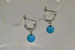 Сережки No Name підвіски блакитний агат 2,6 см сріблясті