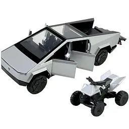 Колекційна металева модель автомобіля Автопром Tesla Cybertruck з квадроциклом, інерцією, світлом та звуком 1:32 - мініатюра 9