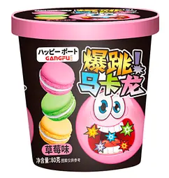 Печиво Макарон Gangfu Creamy Popping Candy з полуничним смаком і вибуховою карамелью 80г