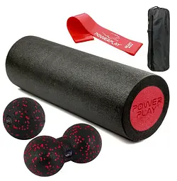 Набір для масажу та йоги PowerPlay PP_4095 EPP (Ролик 45*15 + 2-ва мячі) Red + гумка 11 кг (PP_4095_Red)
