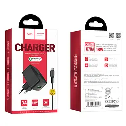 Адаптер мережевий HOCO C70A Micro USB cable Cutting-edge 1USB QC3.0, 3A чорний