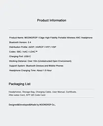 Навушники Moondrop Edge Hi-Fi з ANC, складні та легкі (сірі) - мініатюра 9
