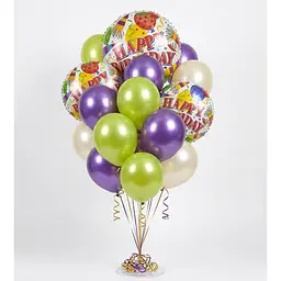 Набір надувних фольгованих кульок Happy Birthday яскраві декоративні для свят 6 шт Фіолетовий з Салатовим