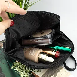 Косметичка жіноча шкіряна Viva 015 маленька чорна з геометричним орнаментом - мініатюра 5