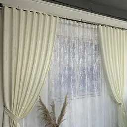Мармурові жакардові штори молочного кольору 2шт. 150х270 з білим жакардовим тюлем 400х270, на тасьмі ALBO pbe0052579 - мініатюра 3